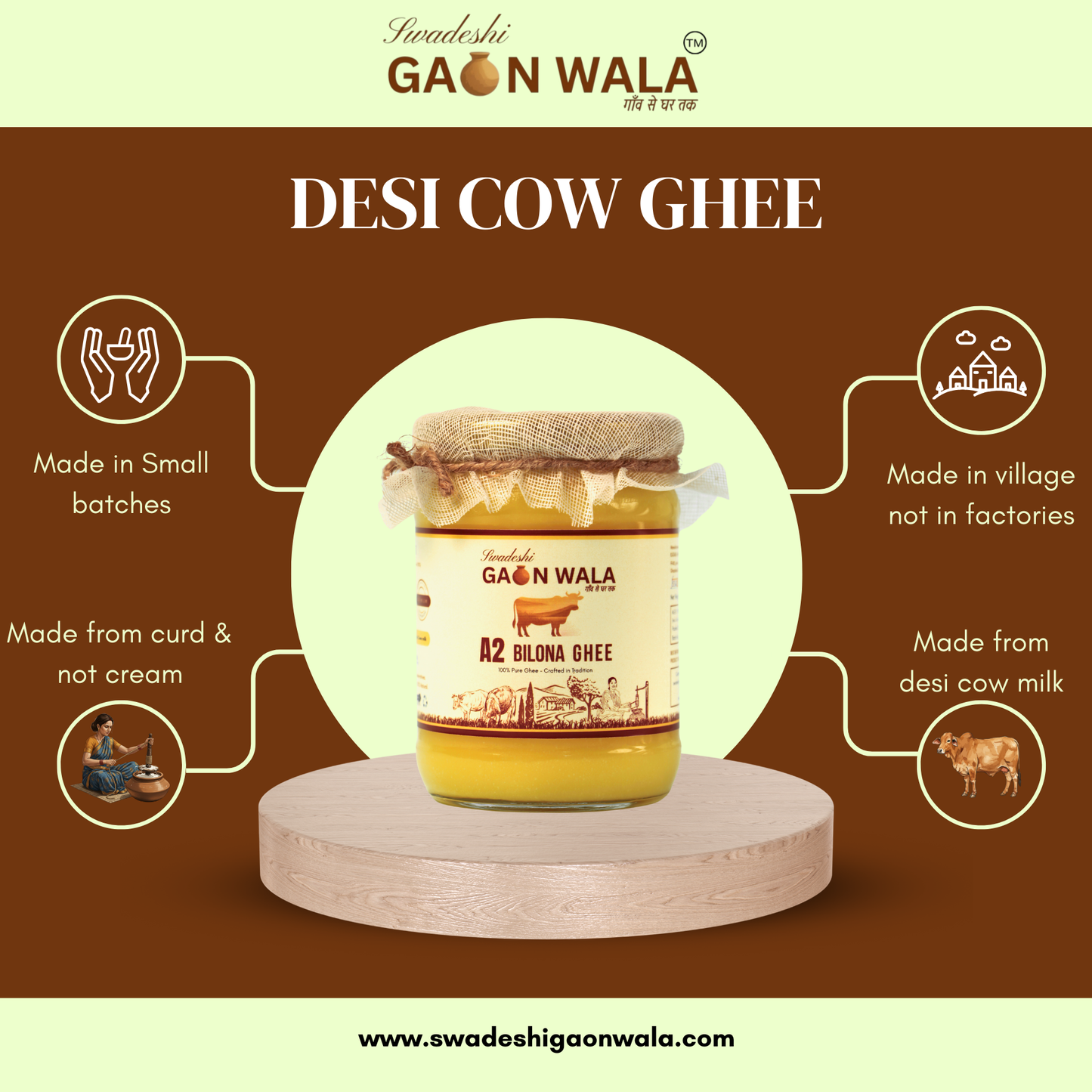 Swadeshi Gaon Wala A2 Bilona Ghee | 450 ml