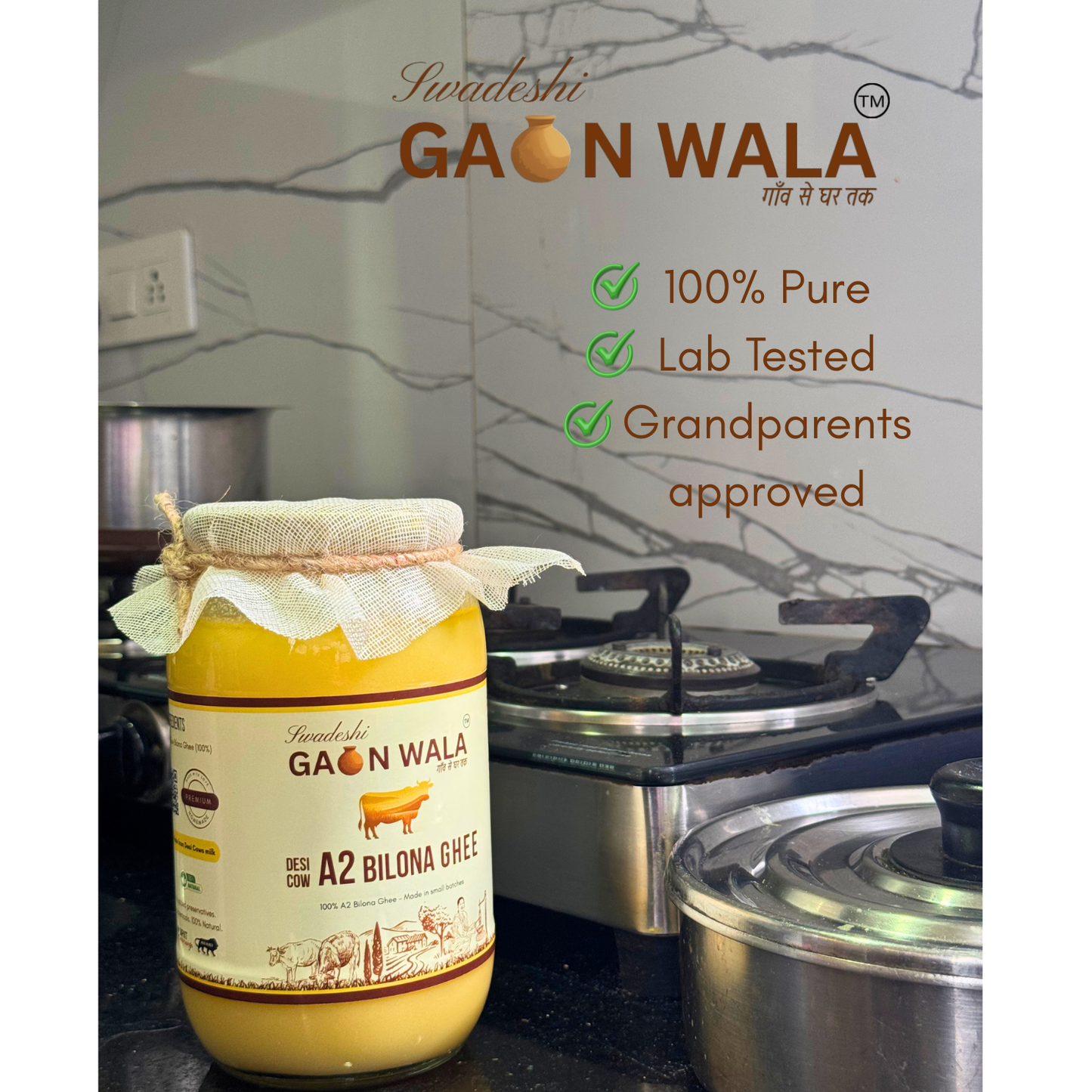Swadeshi Gaon Wala A2 Bilona Ghee | 900ml