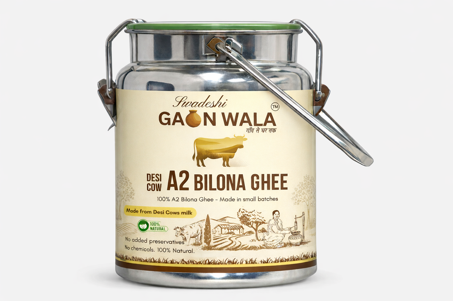 Swadeshi Gaon Wala A2 Bilona Ghee | 5L Stainless Steel Dolchi