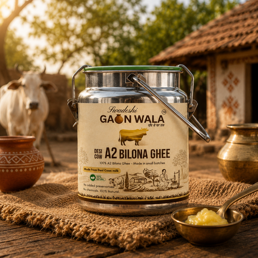 Swadeshi Gaon Wala A2 Bilona Ghee | 5L Stainless Steel Dolchi